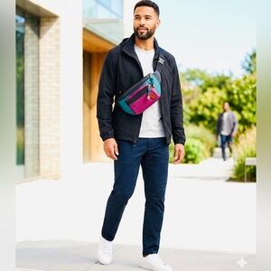 Coach Terrain Belt Bag in a colorblock design featuring a Coach patch.